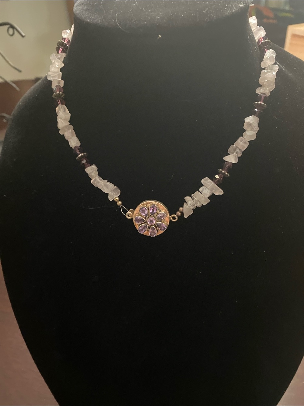 Handcrafted  Rose Quartz and Amethyst Floral Pendant Necklace - Women Jewelry
